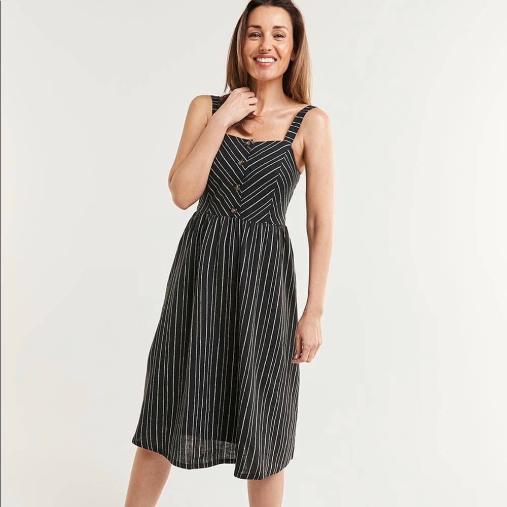 Henley Neck Midi Dress With Smocking Detail